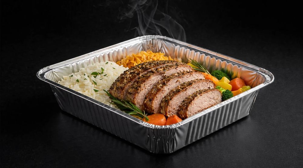 Мясное блюдо в алюминиевом контейнере
